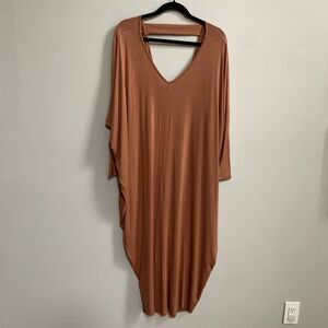 Lexi Drew Brown Maxi Beach Bathing Suit Cover Up 3/4 Sleeve V Neck One size Y2K